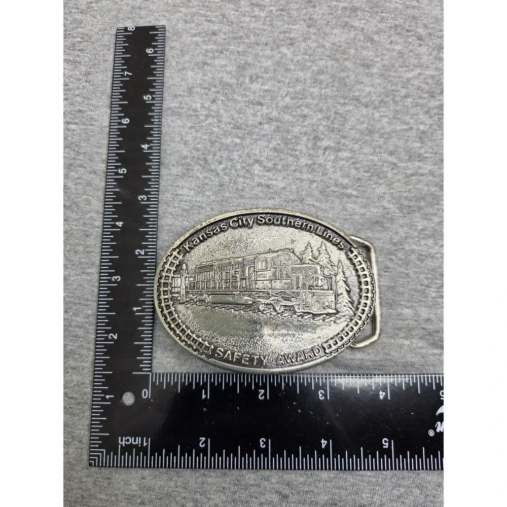 Vintage 1983 Kansas City Southern Lines Train Safety Award Brass Belt Buckle